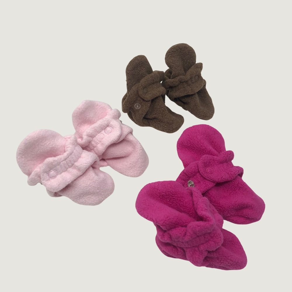 Zutano Cozie Fleece Baby Booties‎ 3M Infant Pink Brown Magenta 3 Pair Bundle
